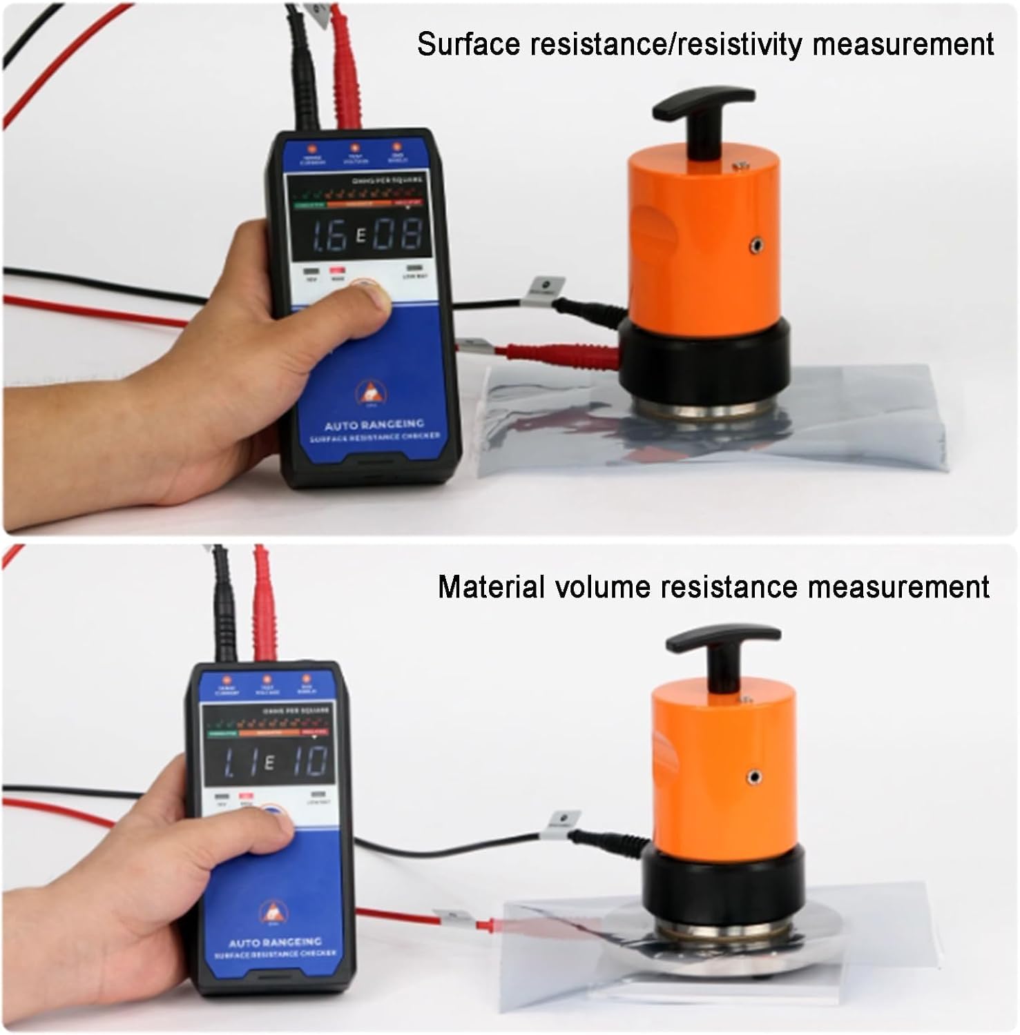 Misuratore Di Resistenza Superficiale, Tester Di Resistività Antistatica, Con 2 Martelli Pesanti, Puntali Prova, Display Lcd, Selezione Automatica Della Portata, Per Rivestimenti, Pellicole