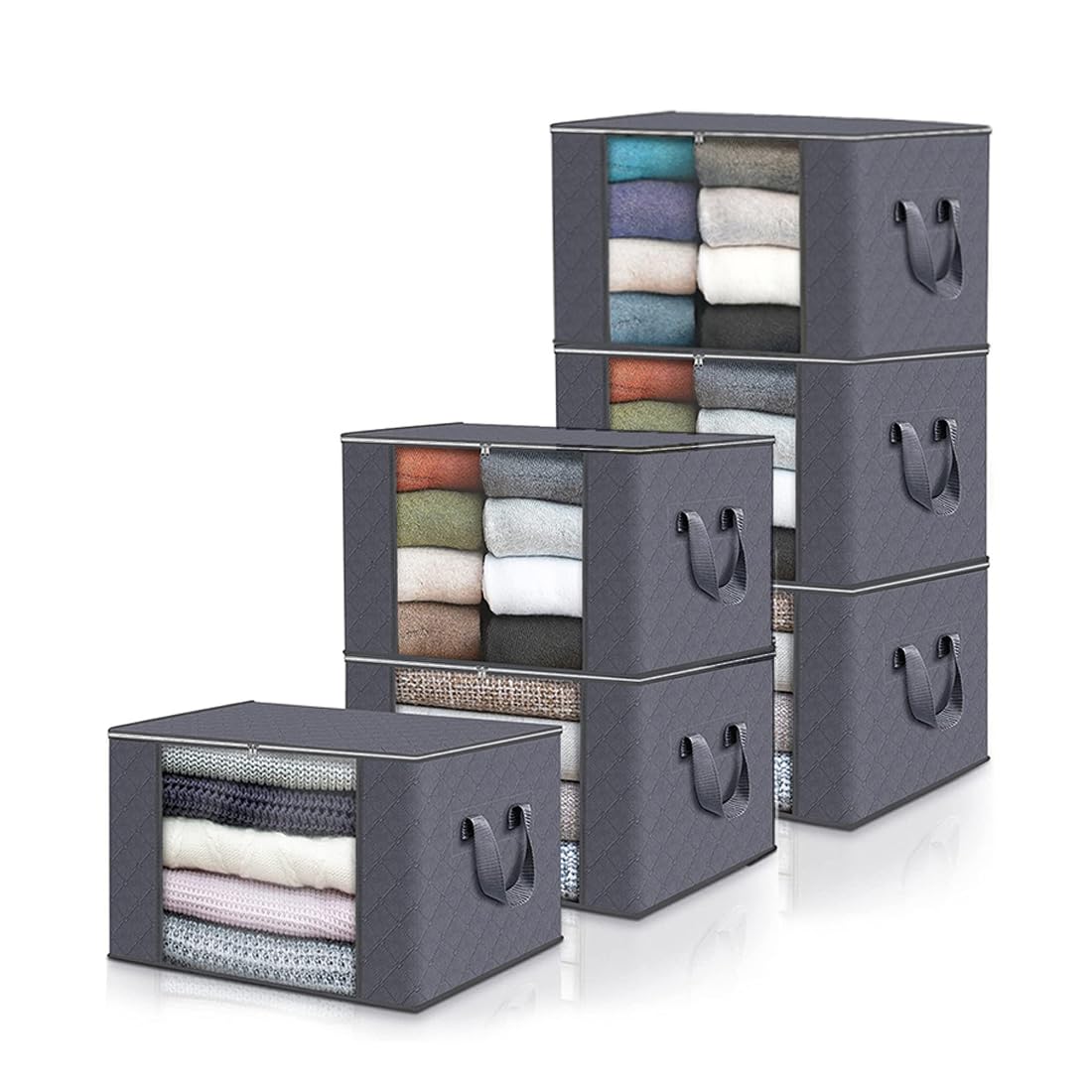 Clothes Storage Bags, 6 Pack 90L Large Capacity Storage Boxes With Lid, Zips & Reinforced Handle for Moving House