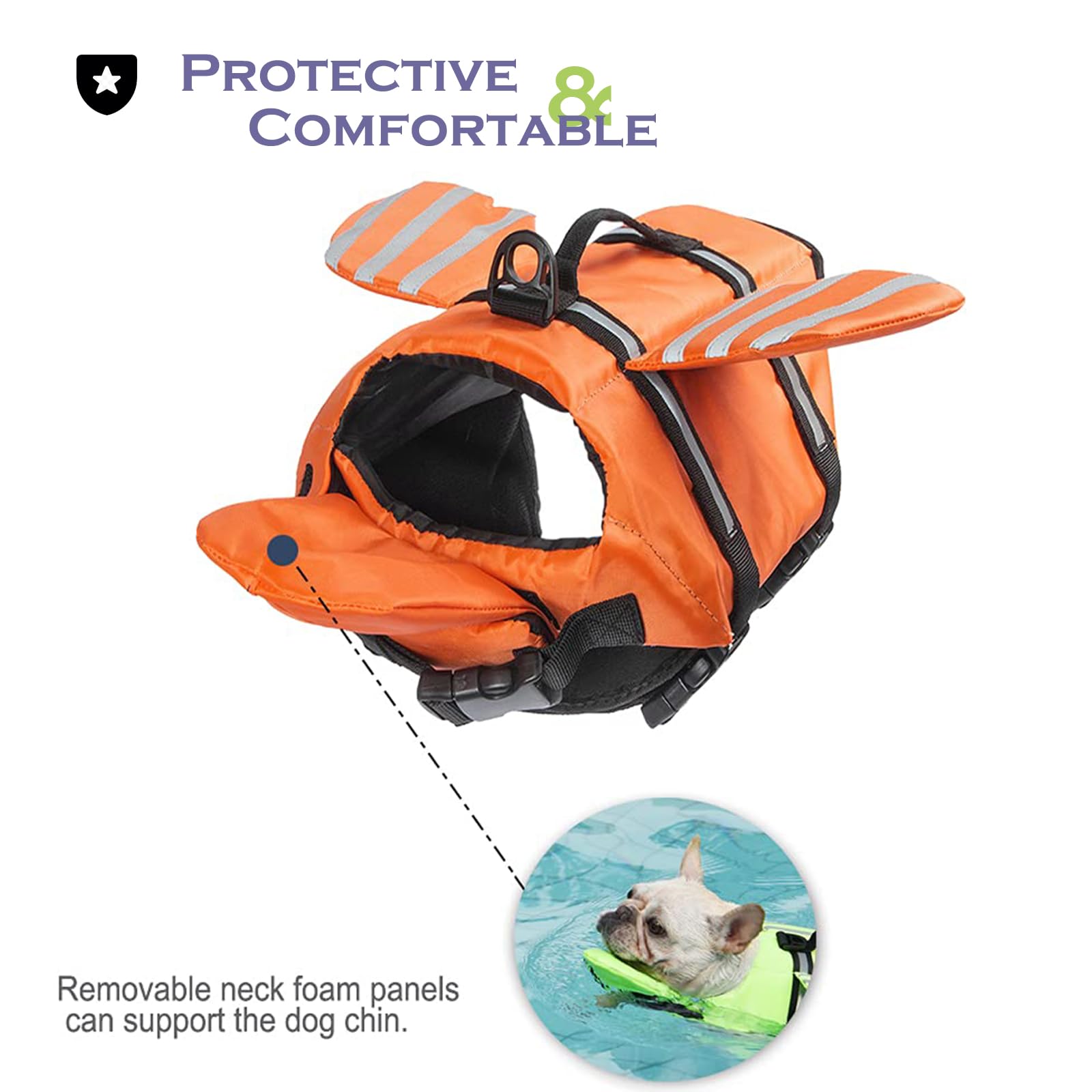 Chaleco Salvavidas para Perros con Alas, Chaleco Chaqueta Mascotas Salvavidas Reflexivo con Mentón para Piscina, Canotaje, para Perros Pequeños, Medianos, Grandes con manija de Rescate
