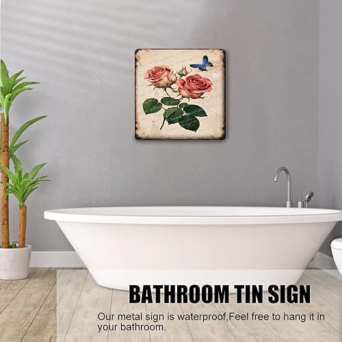 Miniatura 2 de Letrero de metal con diseño de rosas rústicas, vintage, diseño de flores, estilo vintage, botánico, rústico, granja, baño, para boda, cumpleaños,