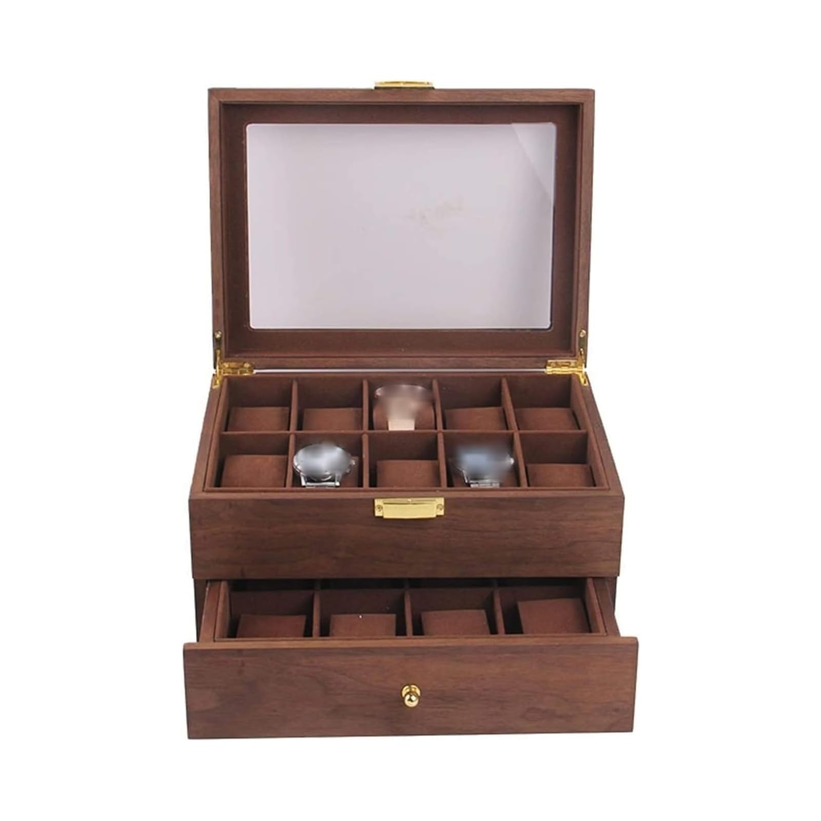 HVMBEUGOS Watch Box Layer Vintage Wood 20 Slots Watch Storage Box Organizer Clear Lid Lockable Jewellery Display Case Watch Storage (Coffee Color 29 * 21.5 * 15Cm)