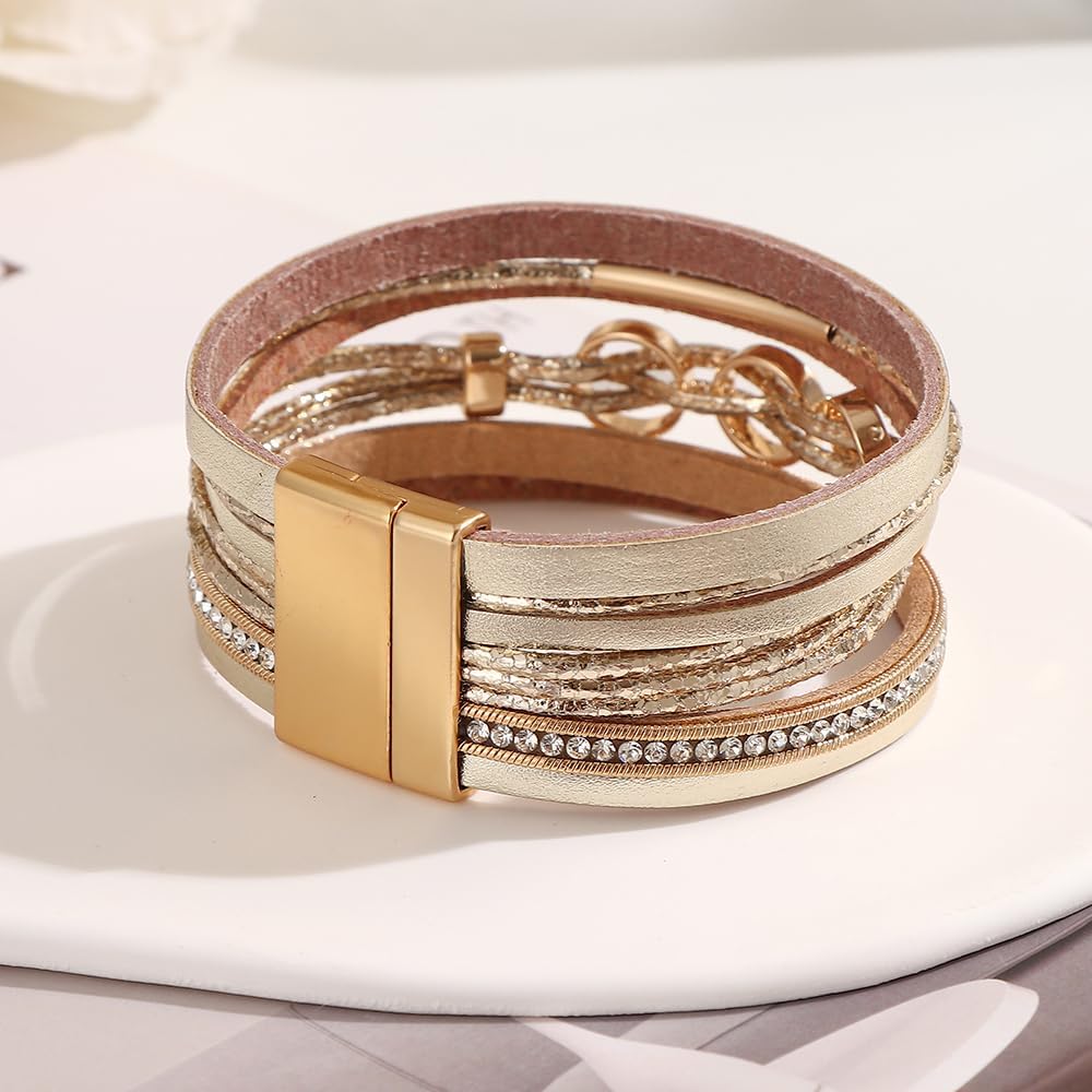 Leather Bracelets Wrap Bracelets for Women Multi-layer PU Leather Bracelet Fashionable Circular Bangle Stylish Jewelry - Image 4