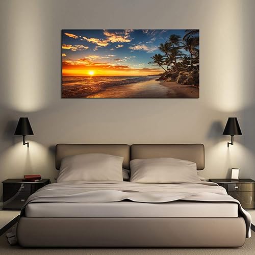 Miniatura 5 de DZL Art S74775 - Impresión en lienzo de la isla tropical del paraíso de la playa con palmeras, imágenes de la naturaleza, arte de pared, impresiones