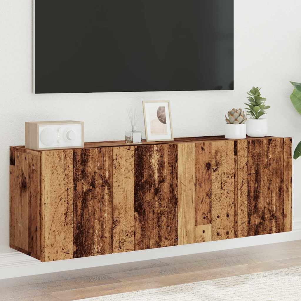 Set di 2 credenze per TV, in legno vecchio, 60 x 30 x 41 cm, in legno di legno, con vano portaoggetti, moderno, per lettore DVD e console di gioco