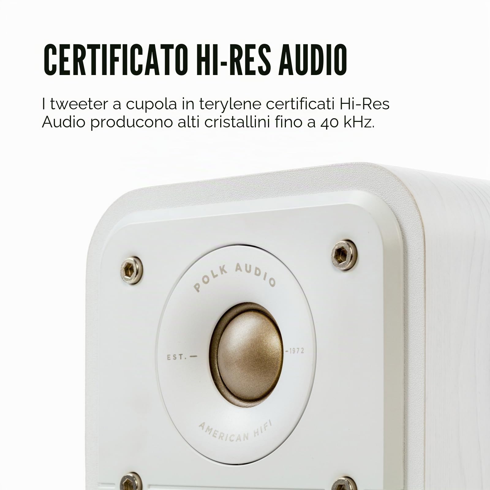 Polk Audio SIGS10ELWT, Signature Elite ES10 - Diffusore con Certificazione Compatibile con Dolby Atmos e Dts: X, Tweeter da 1" e Woofer da 4", Coppia, Bianco