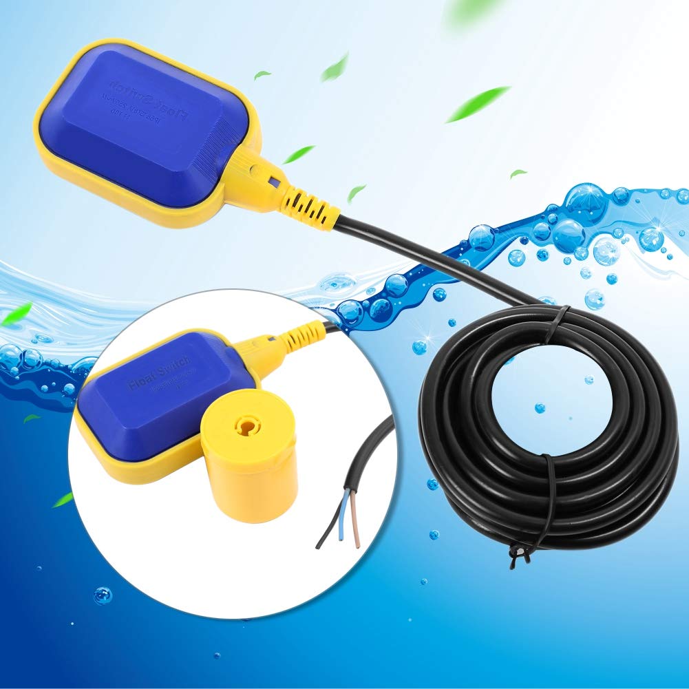 SIXRUN Schwimmerschalter, Câble de 10M, Régulation Automatique du Niveau D'eau pour Pompe Submersible, avec Joint en Polypropylène Réglable pour Piscines, Fûts, Réservoirs