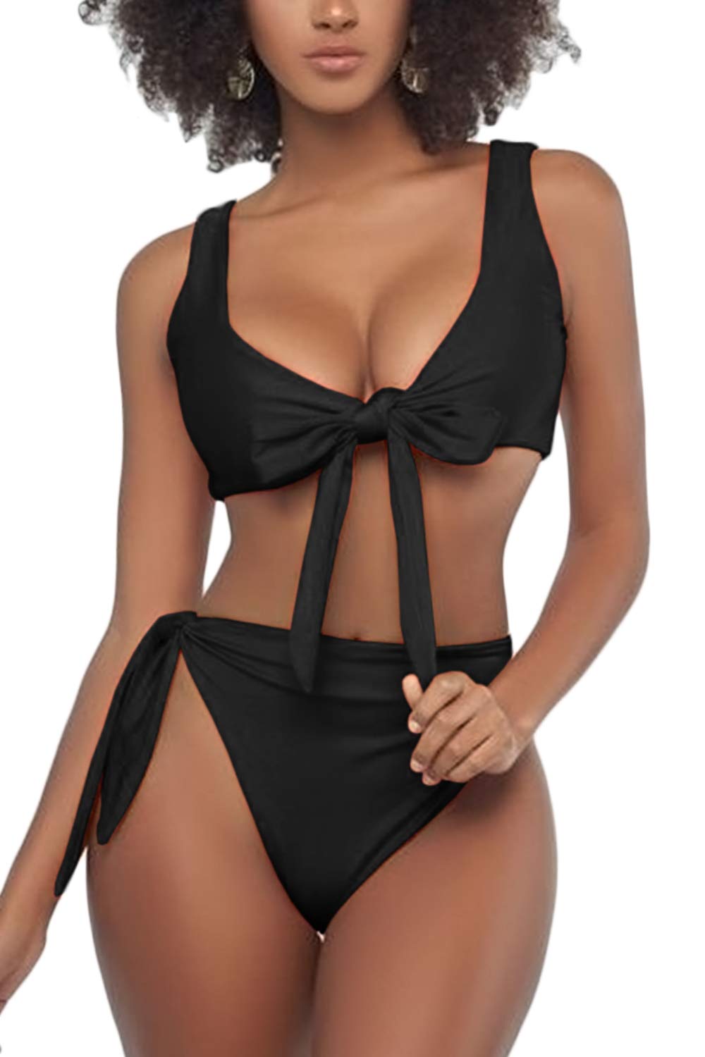 ESONLAR Women's Sexy Sporty Scoop Underboob Top High Waisted Brazilian Bikini Bottom Two Piece Swimsuits