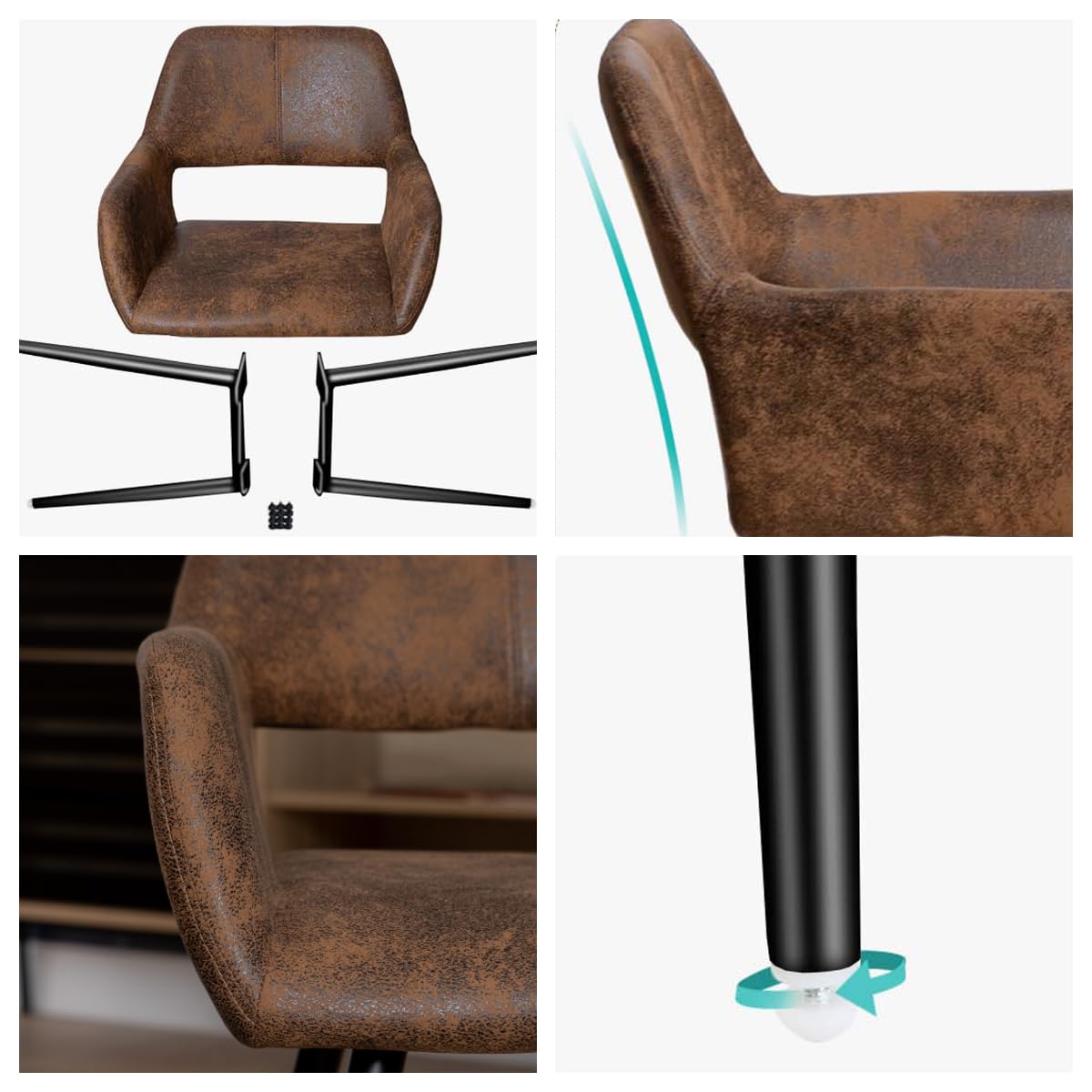 MEUBLE Cosy Juego de 2 Sillas de Comedor Vintage Retro Sillón Tapizado en Gamuza con Reposabrazos Patas Metálicas para Cocina Salón