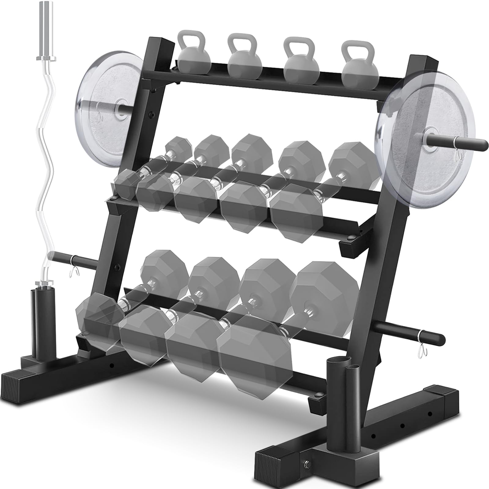 GUQUAN 1200LBS Dumbbell Rack- Adjustable 3 Tier Weight Rack for Home Gym Dumbbells, Multilevel Free Weight Organizer Stand for Home Gym Fitness,Weight Plates,Kettlebell rack(Dumbbell Rack Stand Only)