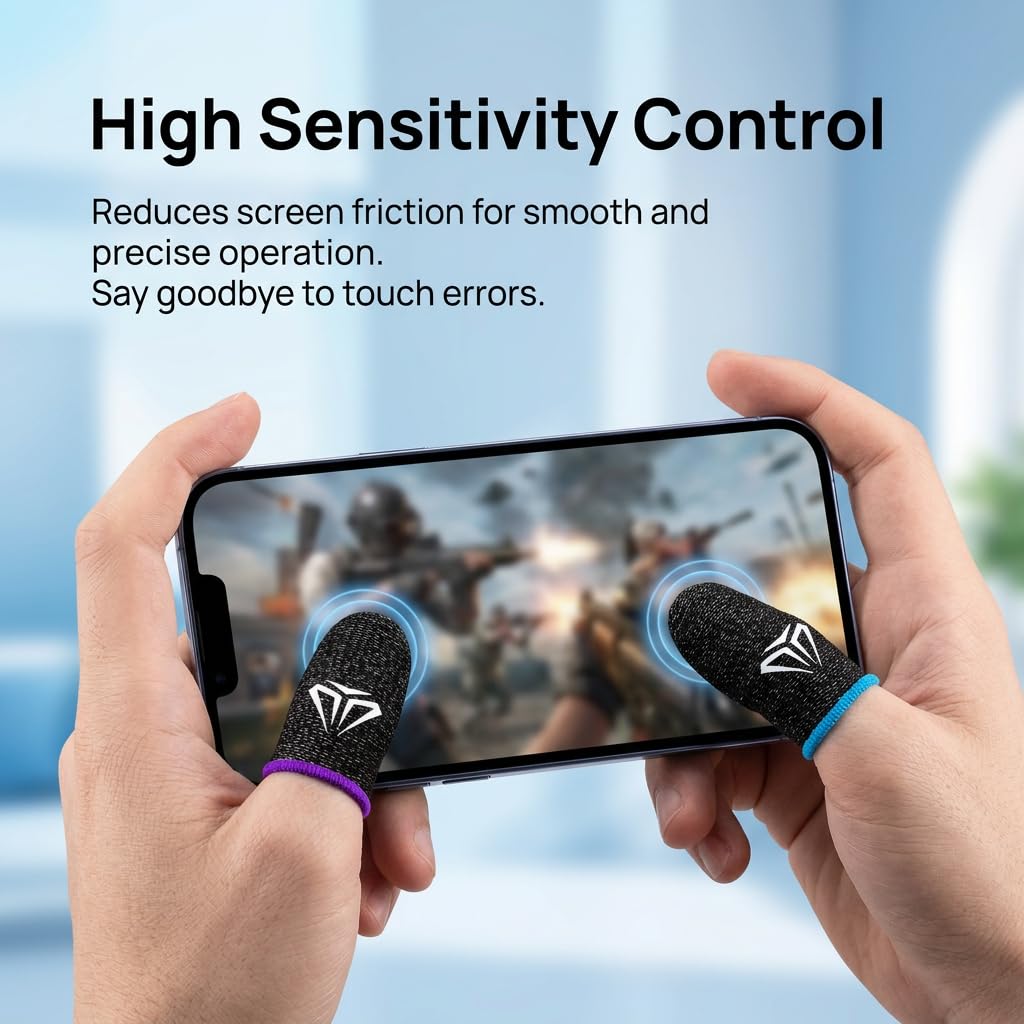 Lot de 12 Doigtiers pour Jeu Mobile, 6 Paires de Finger Sleeve Gaming Haute Sensibilité en Fibre Conductrice, Protège Doigt Anti-Transpiration Respirant pour Tous Écrans Tactiles, Accessoires Gaming M