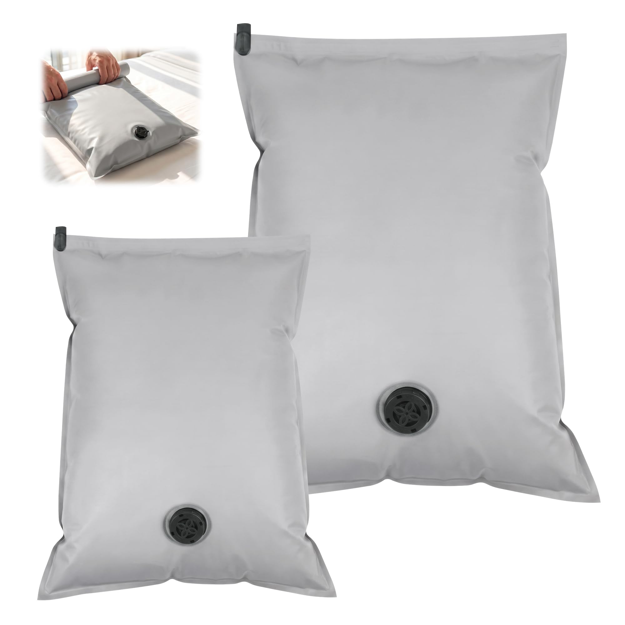 2 Pack Hand Roll Vacuum Bags for Travel – Oxford Fabric Small Vacuum Storage Bags, Portable Space Saving Bags for Clothes, Jumpers, Jackets & Accessories, Grey