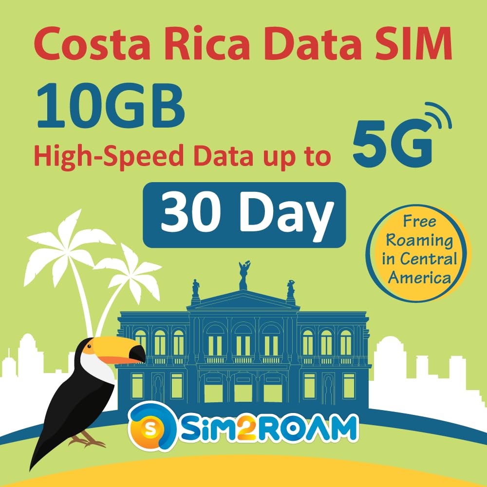 Costa Rica Data ONLY Sim Card 30 Daysl10GB of High-Speed up to 5G Internet Data lFree Roaming in El Salvador, Guatemala, Nicaragua&Panama | NO Activation or ID authentication Needed
