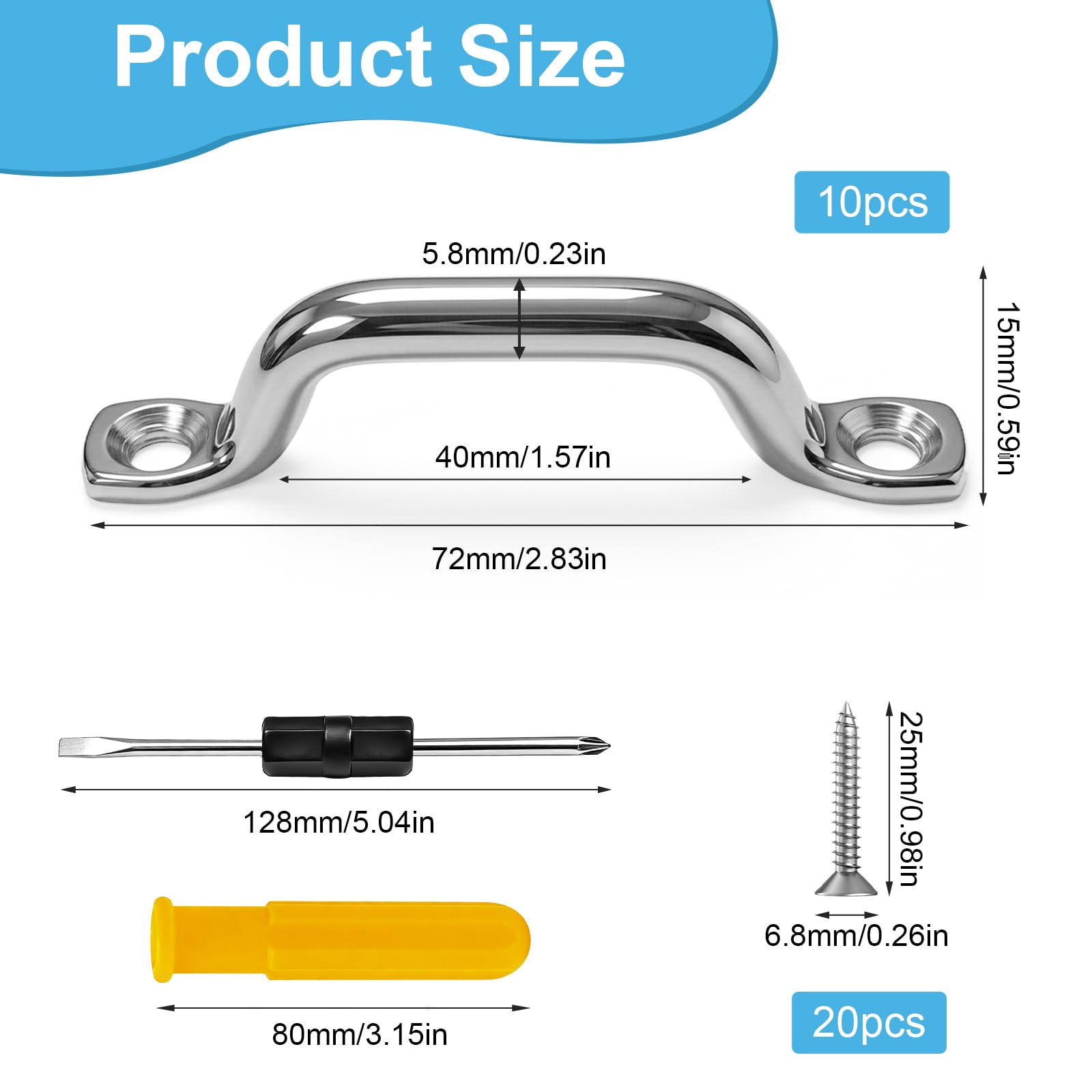 30er Set Edelstahl Pad Eye, mit 60 Schrauben,Edelstahl Augplatte, 304 Rostfrei Fenderöse Augenriemen Riemenkrampen für Boote, Outdoor Kajak, Kanu, Kayak Canoe Rigging