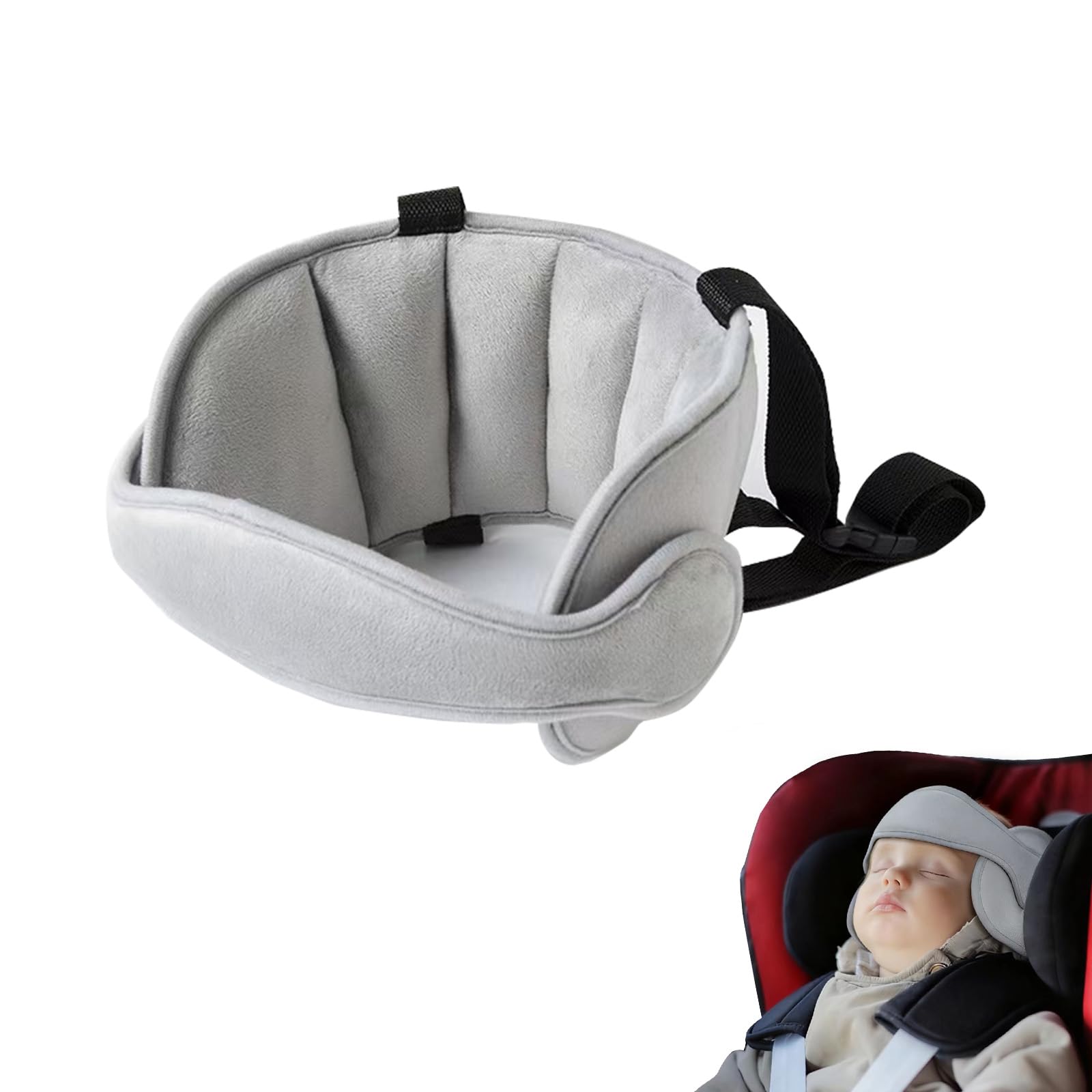 Poggiatesta per Bambino Auto Regolabile Universale, Fascia di Supporto per Dormire seggiolino Bambini, Grigio Traspirante 45x15cm per seggiolino Auto e Passeggino