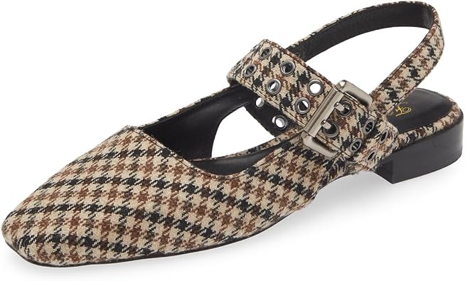 FOWT Women Unique Wide Strap Buckle Square Toe Slingback Flats Block Heel Casual Comfortable Party Dress Pumps Size 4-16 US