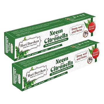 Hari Darshan Neem and Citronella Mosquito Agarbatti | Natural and Herbal Incense Sticks for Repelling Mosquitoes | Low Smoke Output | 90-Min Burn Time | 240 Mosquito Sticks (2 Packs of 12x10) - image, photos