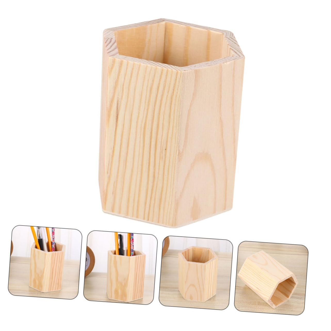 Alipis 4 pezzi Portapenne da Scrivania Contenitori Esagonali Pino Non Verniciati per Cancelleria e Make Up Organizer Decorativo e Personalizzabile per Ufficio e Casa