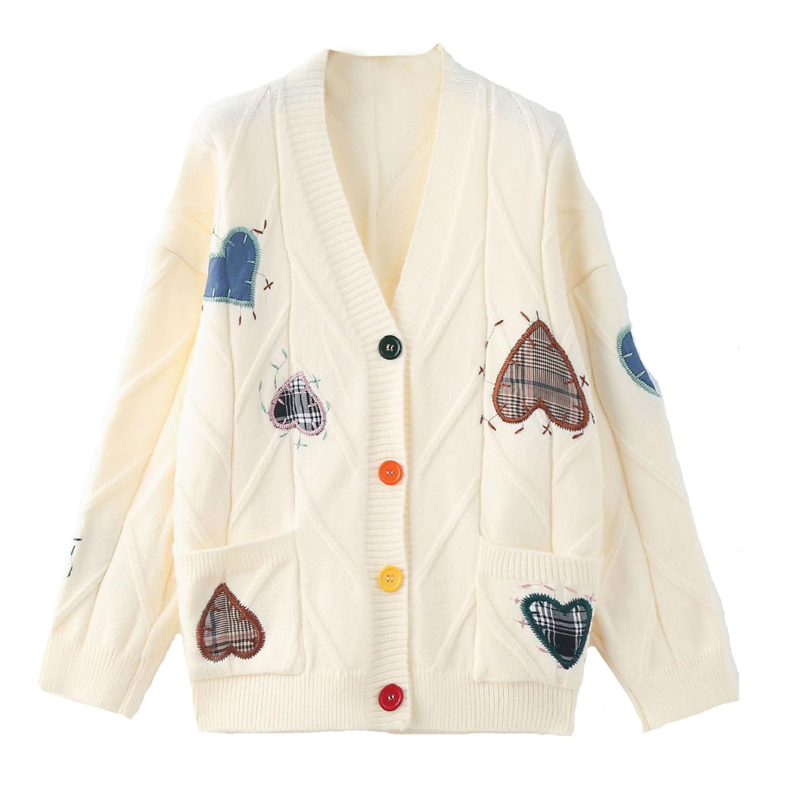 JASCLSWomen's Cable Knit Long Sleeve Open Front Cardigan V-Neck Button Down Embroidery Chunky Oversized Sweater Coat Outwear