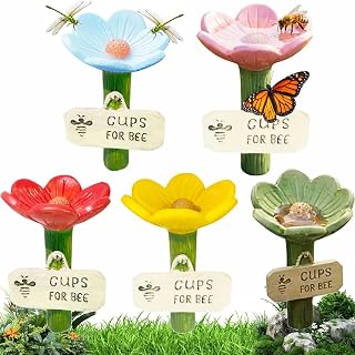 1/2/5PCS Flower-Shaped Ceramic Bee Watering Station — Safe Colorful Butterfly Drinking Station, Hummingbird Feeder, Outdoor Pollinator Water Bowl with Textured Center for Garden Outdoor (Set of 5)
