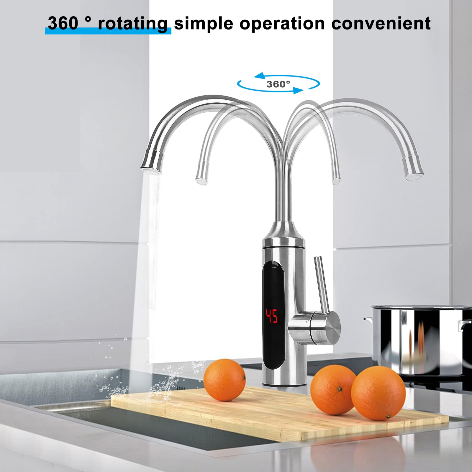 Robinet électrique avec Chauffe-eau Instantané,CEIEVER Robinet de Cuisine 220 V 3000 W chauffe eau instantané electrique avec 360° Affichage de la Température LED,pour cuisine,salle de bain