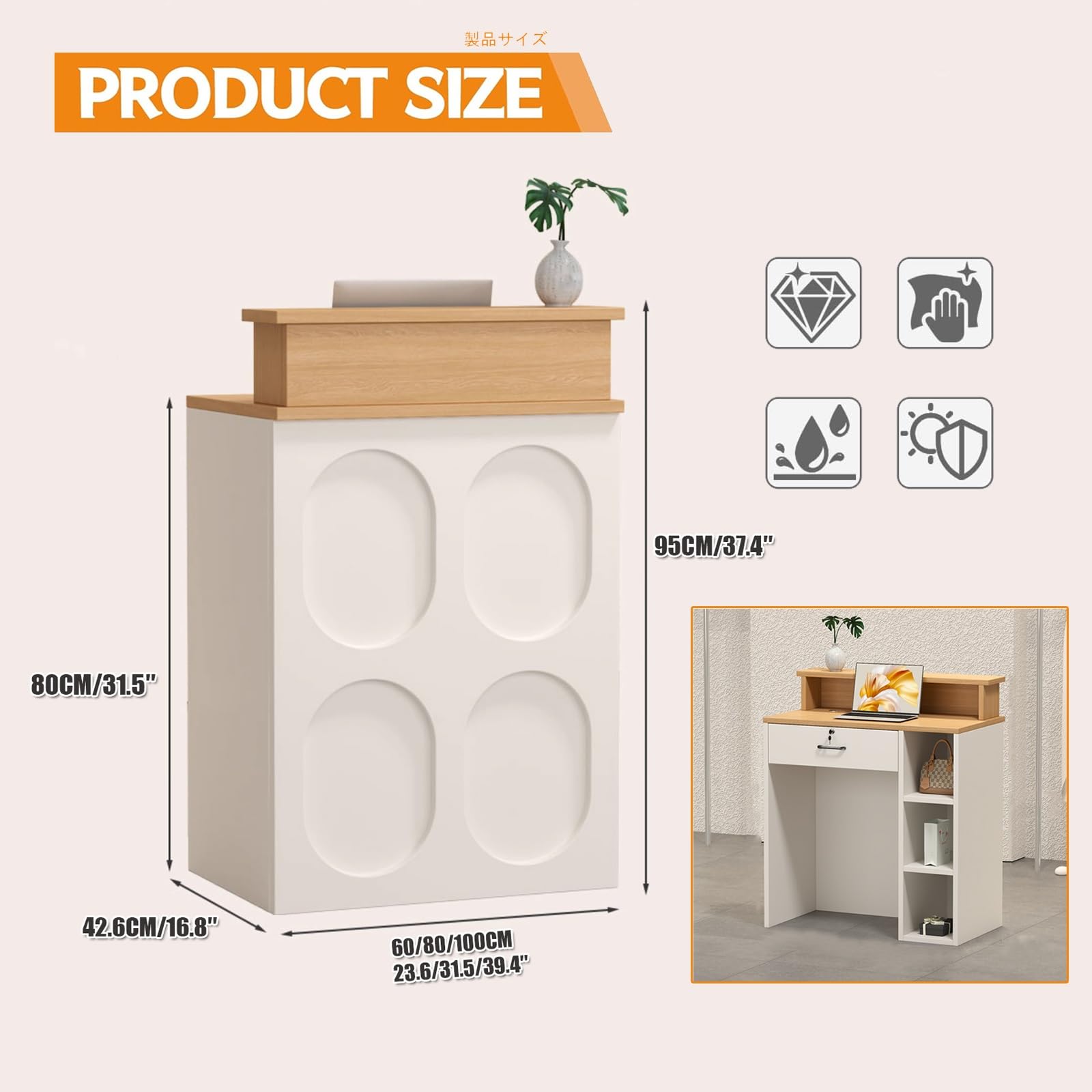 Moderner Rezeptionstresen mit abschließbaren Schubladen, for Kassensalon, Lobby, Geschäft, Kleiner Kassiertisch aus Holz mit Kabeldurchführung for Kasse, Lobby(Gray,L80cm/31.5in)