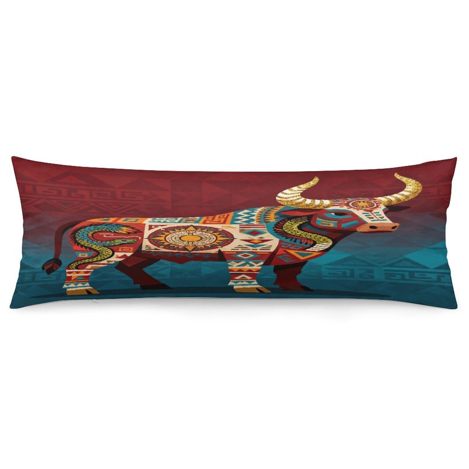 Aztec Cow Body Pillowcase Soft Breathable Full Long Pillow Cover 20x54 Inches Polyester Pillow Case with Hidden Zipper Closure for Bedroom Home Decorations