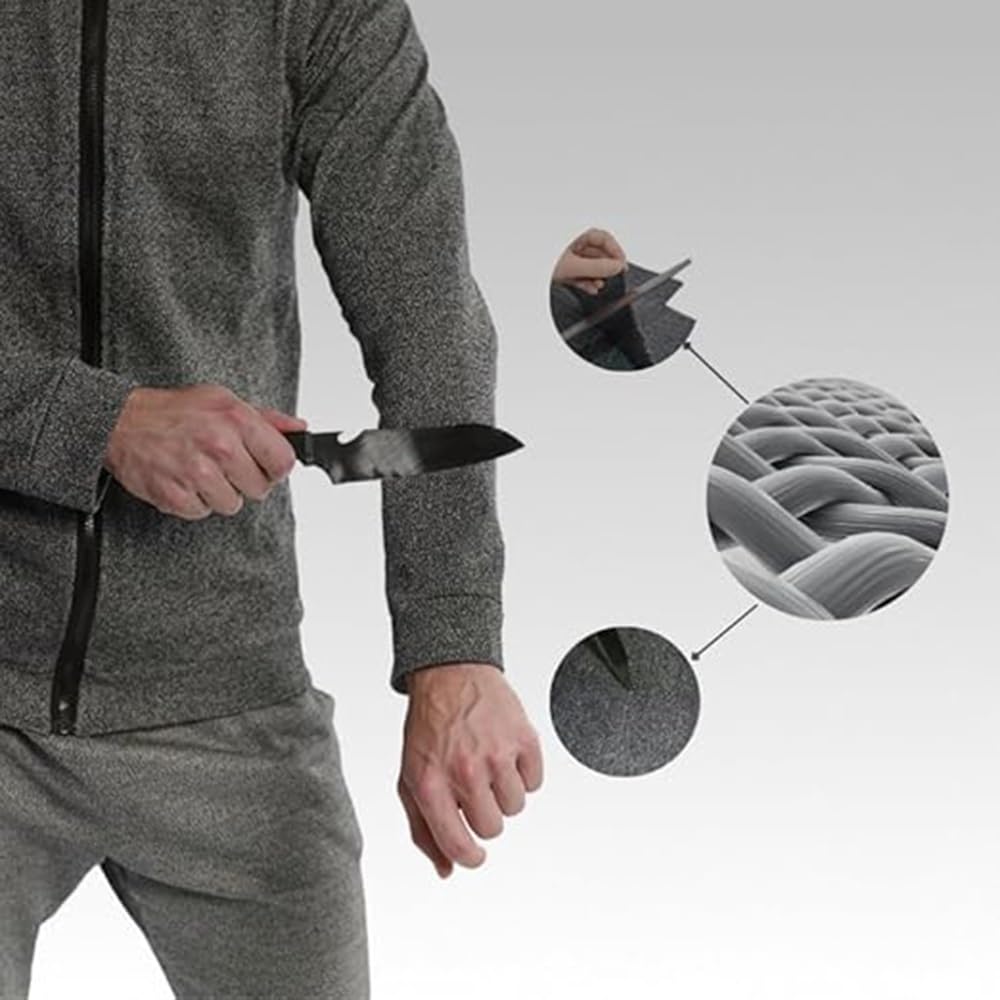 WYWY Giacca Anti-Coltello - Livello 5 Anti-Taglio Anti-Pugnalata, Resistente all'Usura, Giacca con Cerniera Anti-Strappo e Anti-Morso per Protezione Personale e Sicurezza Outdoor(S)