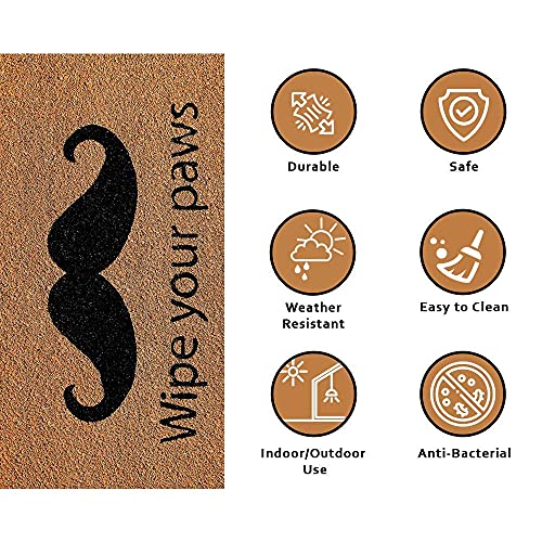 Image of Onlymat Wipe Your Paws Printed Anti-Slip Doormat (Black, Brown) Rectangular Shaped Entryway Rug Natural Coir with PVC Backing for Outdoor Entrance Home Mats Floor Door Hall Living (75cm x 45cm)