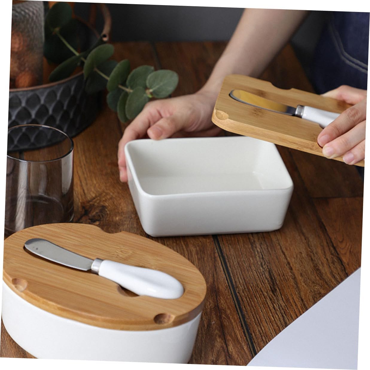 Ceramic Butter Dish with Lid and Cutter Airtight Butter Storage Container for Kitchen Tableware Nordic Style for Household Use