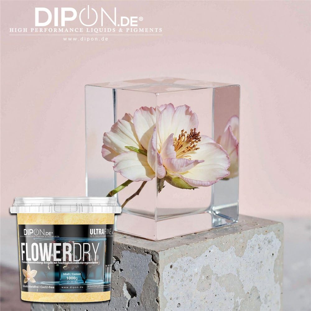 FlowerDry Ultra Fine mit Feuchte Indikator Blumentrocknung Kieselgel zum Trocknen von Blumen, Feinen Kristallen, Trockenmittel, Wiederverwendbares Blumenschutzmittel (5 kg (5 x 1 kg) Tüte)