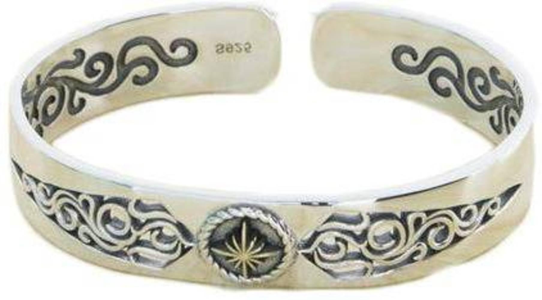 Brazalete Joyería Moda Plata Ley 925 Tang Patrón Hierba Pulsera Hombre Moda India Apertura Retro Pareja Pulsera Mujer