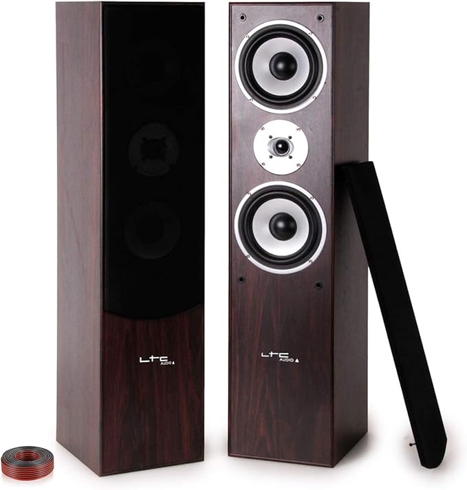 PM Enceintes colonnes HiFi Bass Reflex 2x500W L766-WA + 10 Mètres de câbles Transparent