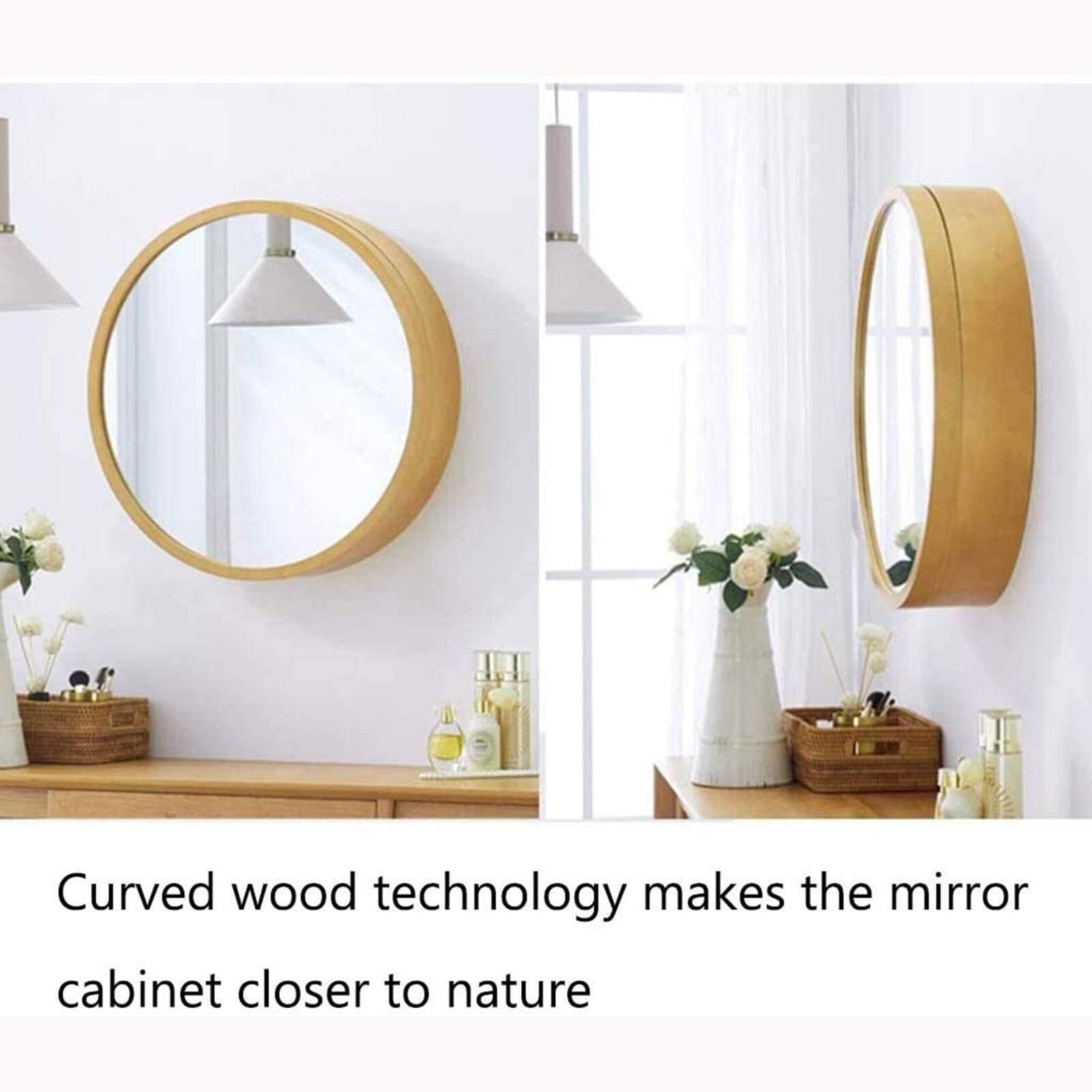 Espejos de baño de Madera Maciza - Espejo de tocador Grande corredizo montado en la Pared con función de Almacenamiento for Muebles - Espejo de Pared Redondo(Black Walnut,70cm)