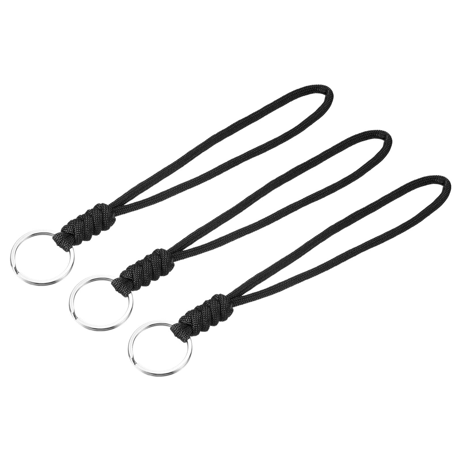 TOP-VIGOR 3Pcs Paracord Lanyard with Keyrings, 8 Inch Necklace Keychain Badge Cord Wrist Metal Hooks Straps for Keys Whistle ID Card Badge Holder, Black