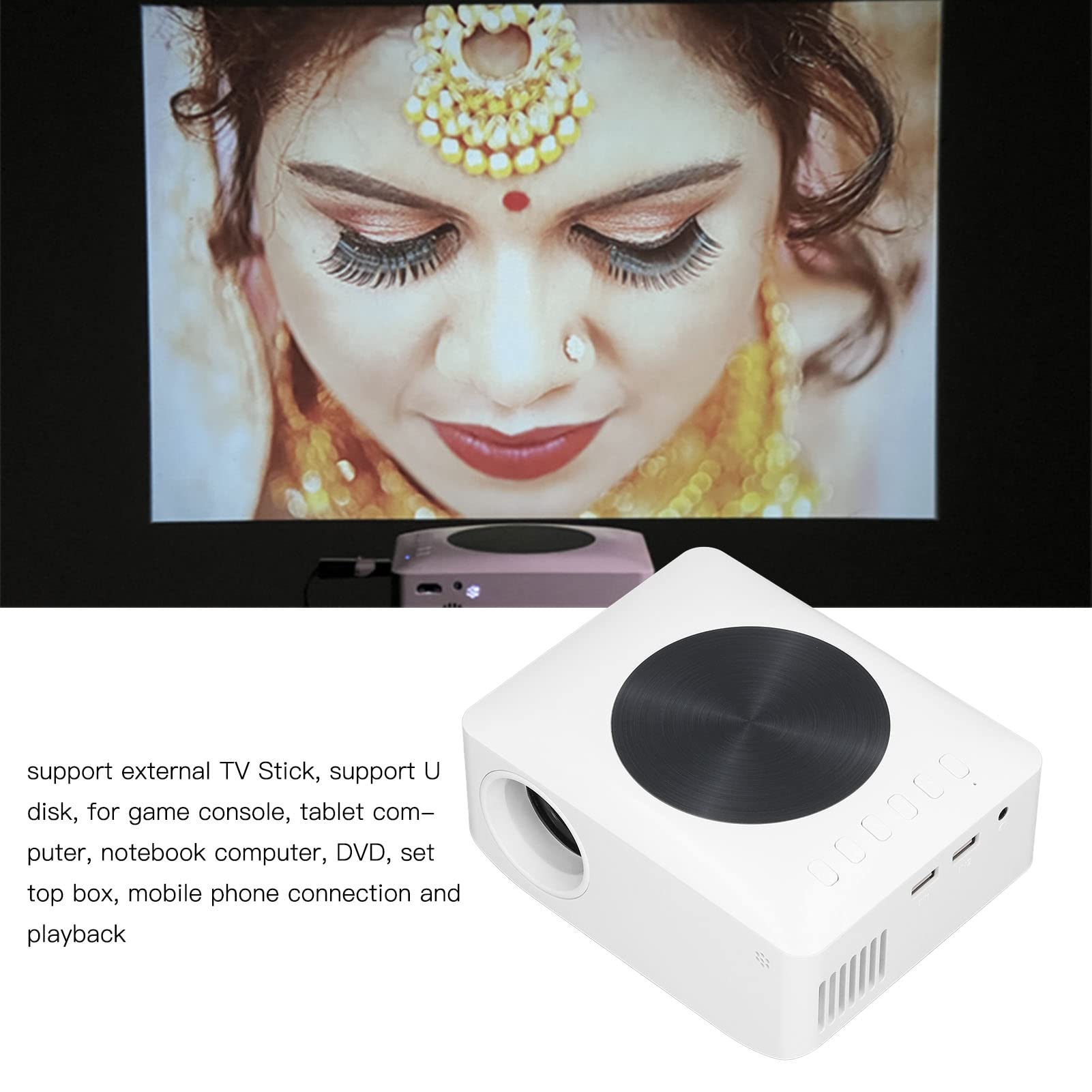 Miniprojector, YT300 1080P Full HD Thuisbioscoopfilmprojector met Luidspreker, Draagbare Projector met Afstandsbediening voor Telefoons, Tablets, voor Airplay, voor (Wit