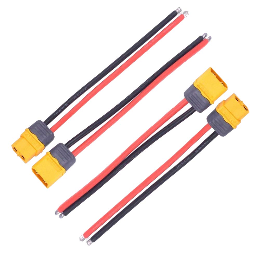 2 Pairs XT60 XT-60 XT60H Plug Male Female Connector with Sheath Housing for RC Lipo Battery FPV Racing Drone (with 10CM 12AWG Silicone Wire)