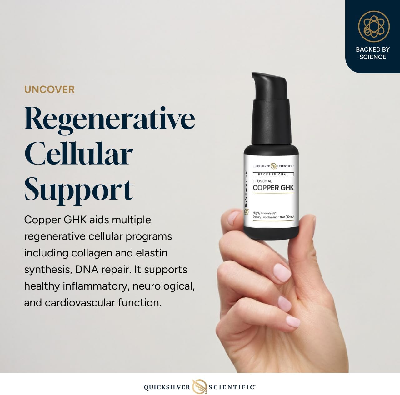 Quicksilver Scientific Oral Liposomal Copper GHK - Oral Liposomal Supplement for Collagen Support - Vegan, Gluten-Free, Sugar-Free & Non-GMO - 1 fl oz (30 Servings)