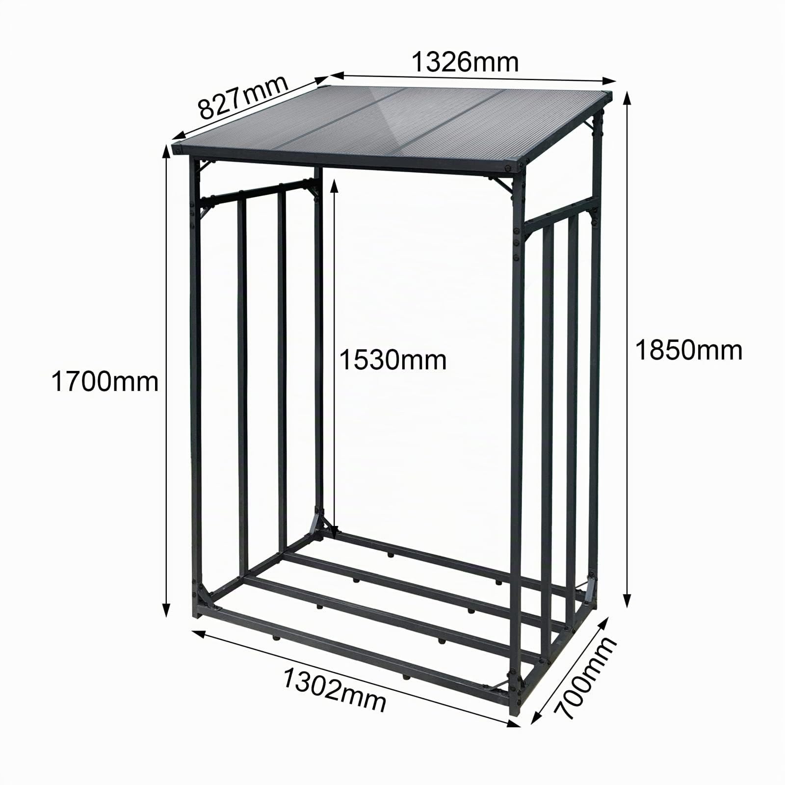 Leñero de Exterior hasta 1500 kg de 133 x 83 x 185 cm Estante leña Chimenea en Acero con Recubrimiento en Polvo Techo Inclinado Ideal para Proteger y organizar leña en Exteriores
