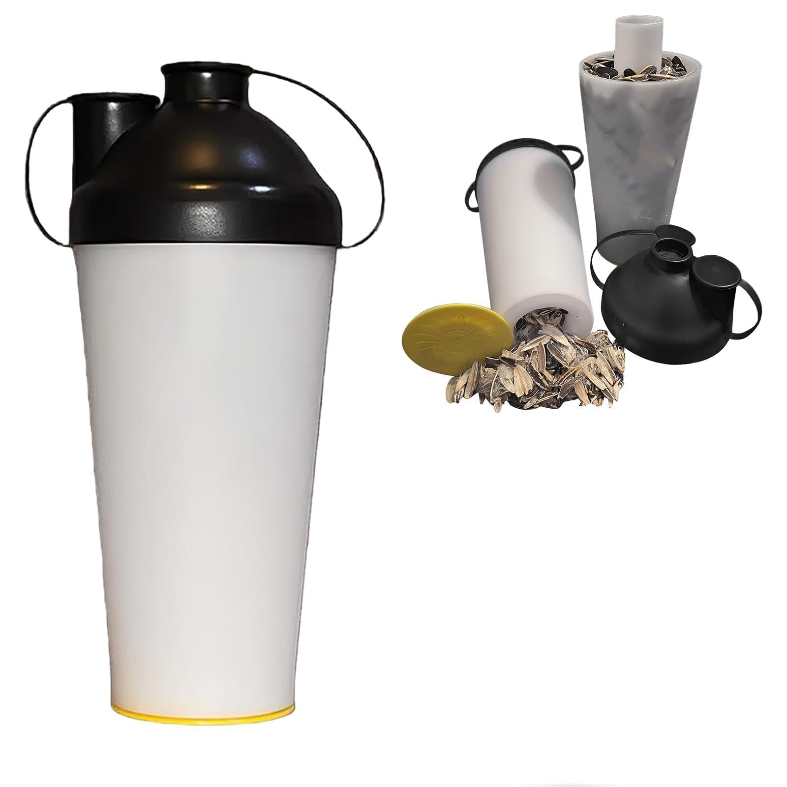 Sunflower Seed Snack Cup – Reusable Seed & Shell Holder, Portable Outdoor Sports Travel Snack Container with Shell Spit Cup Leak-Proof Waste Collector for Pumpkin Seeds Nuts Pistachios-Black