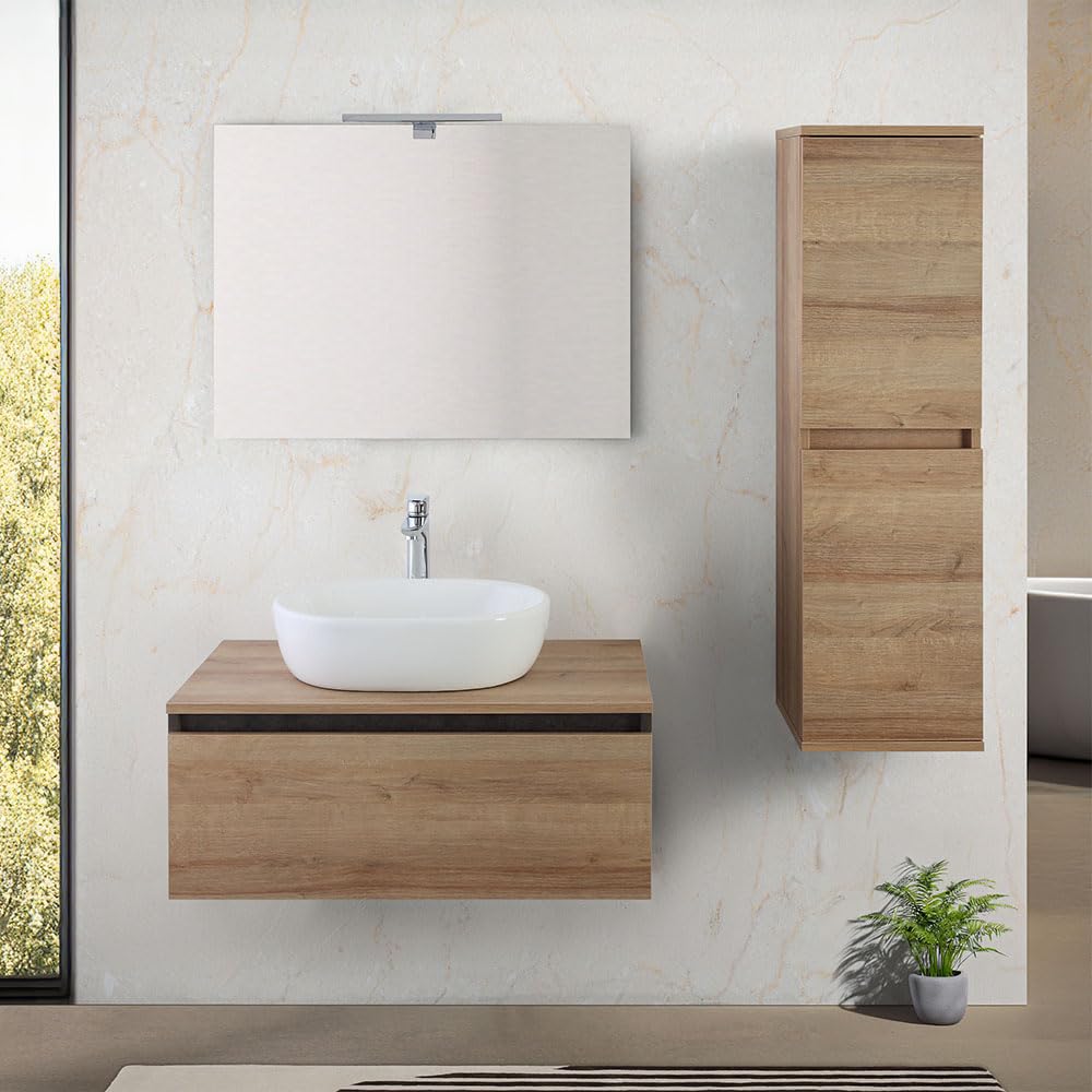 Pensile bagno sospeso 112 cm rovere africa con 2 ante reversibili soft-close e ripiani interni fissi, KLEO