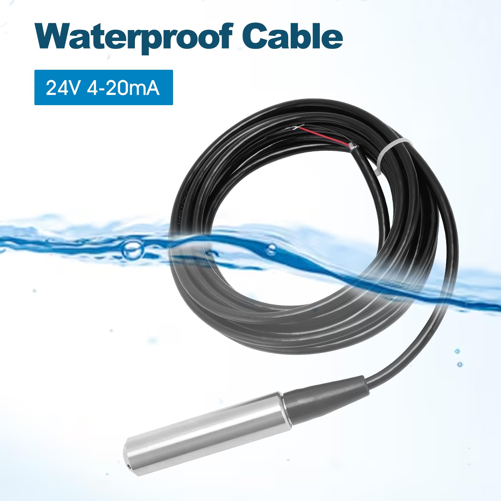 Transmisor de Nivel de 4-20 MA, Cable Impermeable, Sensor de Nivel de Líquido de Rango de 5 M para Detectar Agua con Diseño Anti-bloqueo, Anti Flexión, Estructura Sólida de