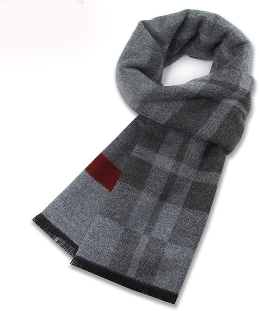 1pcs Men's Scarf Blend Plaid Scarf Men Winter Fashion Warmth Thick Plaid Scarf(Black)