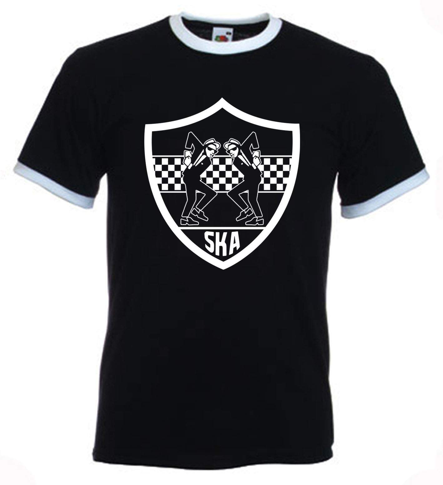 Tribal T-Shirts Boys Black Ska Dancers Shield 2 Tone Rude Contrast Ringer T-Shirt (Xxl, )
