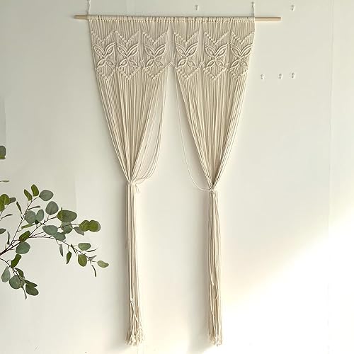 Miniatura 5 de Cortinas bohemias para puerta, cenefa de macramé para colgar en la pared, tapiz tejido de macramé para el hogar, cortina de mariposa, decoración de