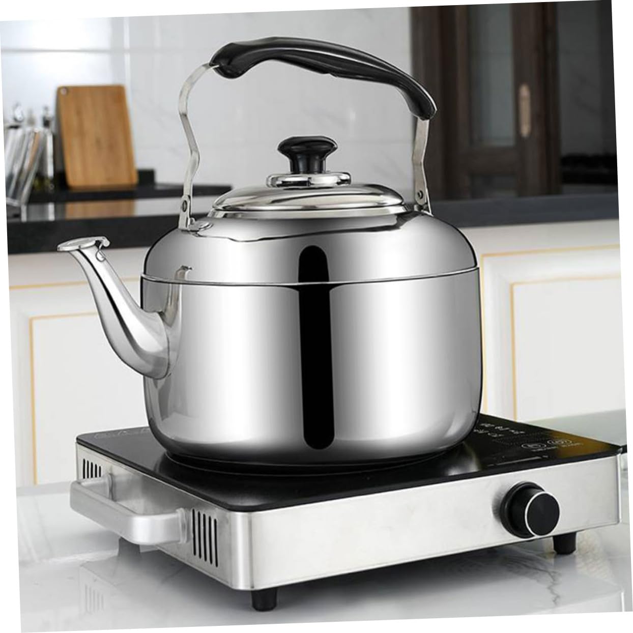 Bouilloire Sifflante En Acier Inoxydable 5l, Capacité 5 Litres, Pot à Eau Robuste, Matériau 430 Inox, Sifflet Sonore, Poignée En Bakélite, Cuisine Domestique Et Préparation De Thé