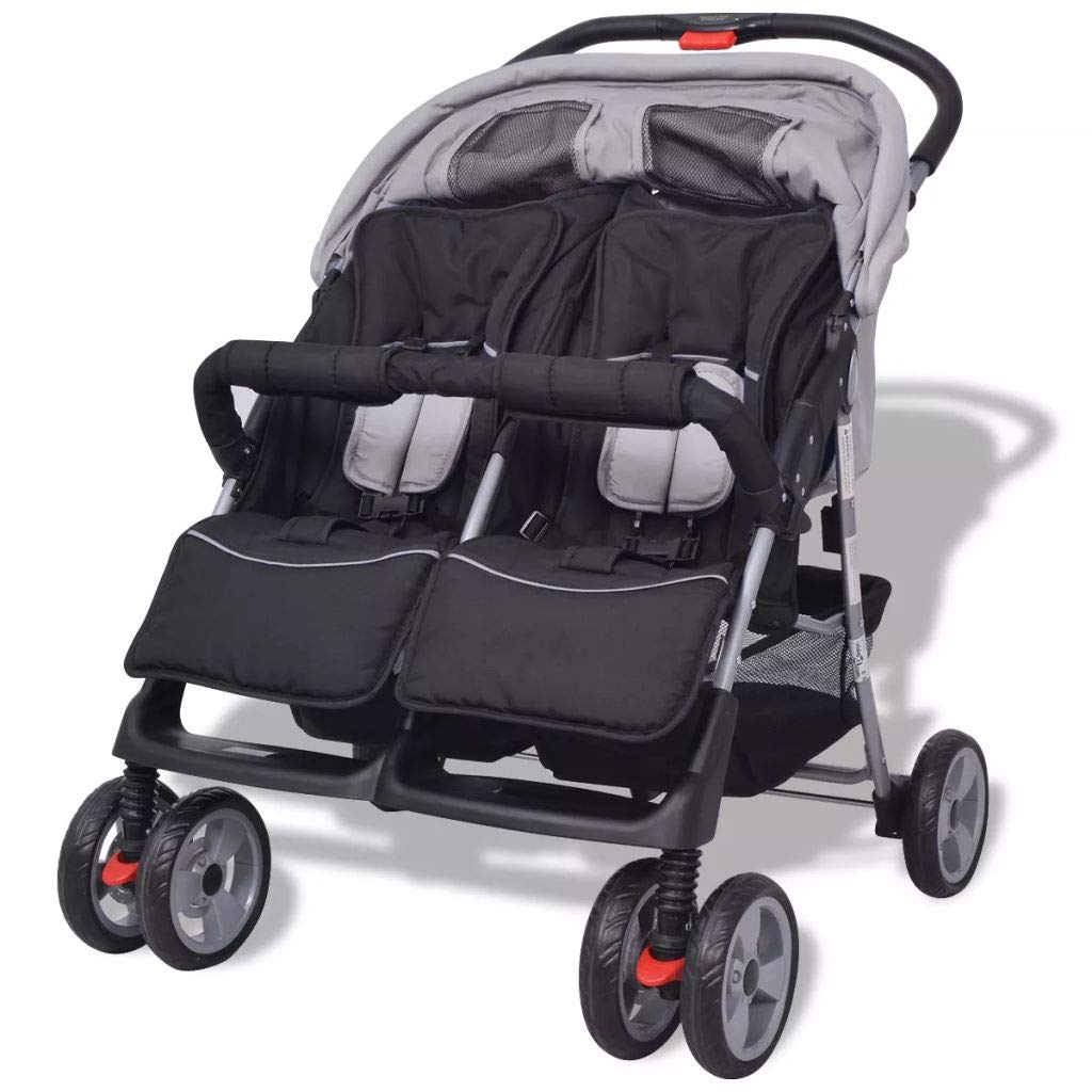 Tidyard Passeggino Carrozzina Gemellare Bimbini Pieghevole in Acciaio,Carrozzina Gemellare Pieghevole,Passeggino Doppio,Passeggino Pieghevole,Carrozzina Doppio 93x68x103 cm Carico 2x15 kg