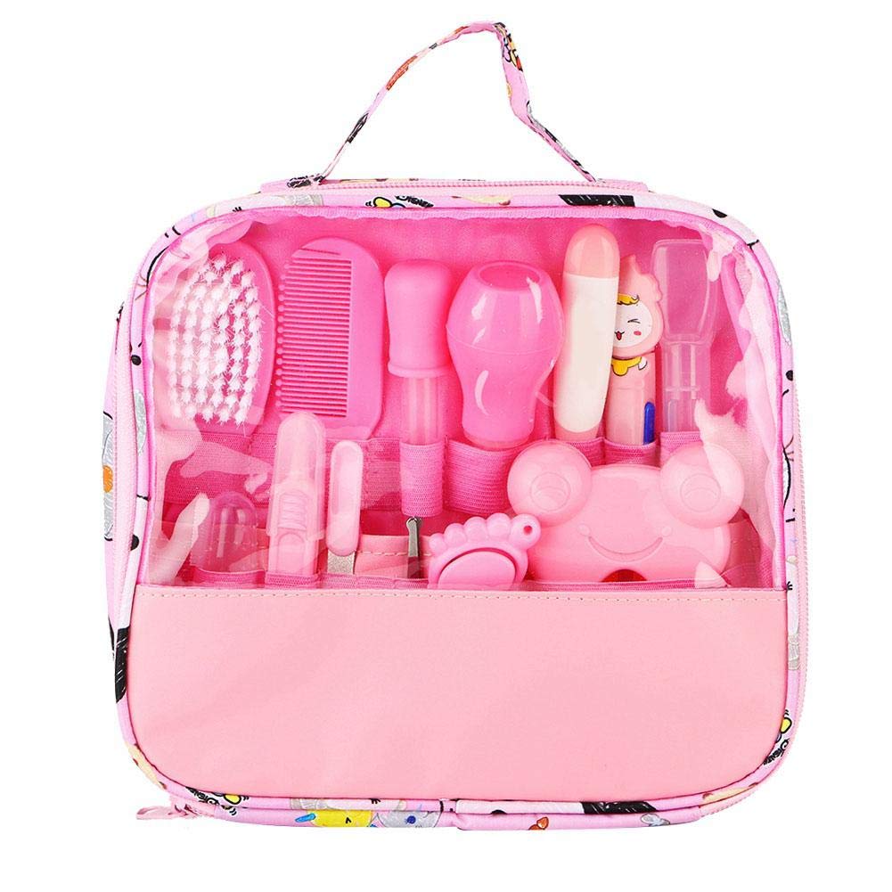 Baby Nail Care Kit, 13PCS Deluxe Health and Grooming Kit Nail Care Set Personal Daily Cleaning Care Tool Bag for Infants Newborns Kids Boys and Girls(Pink)