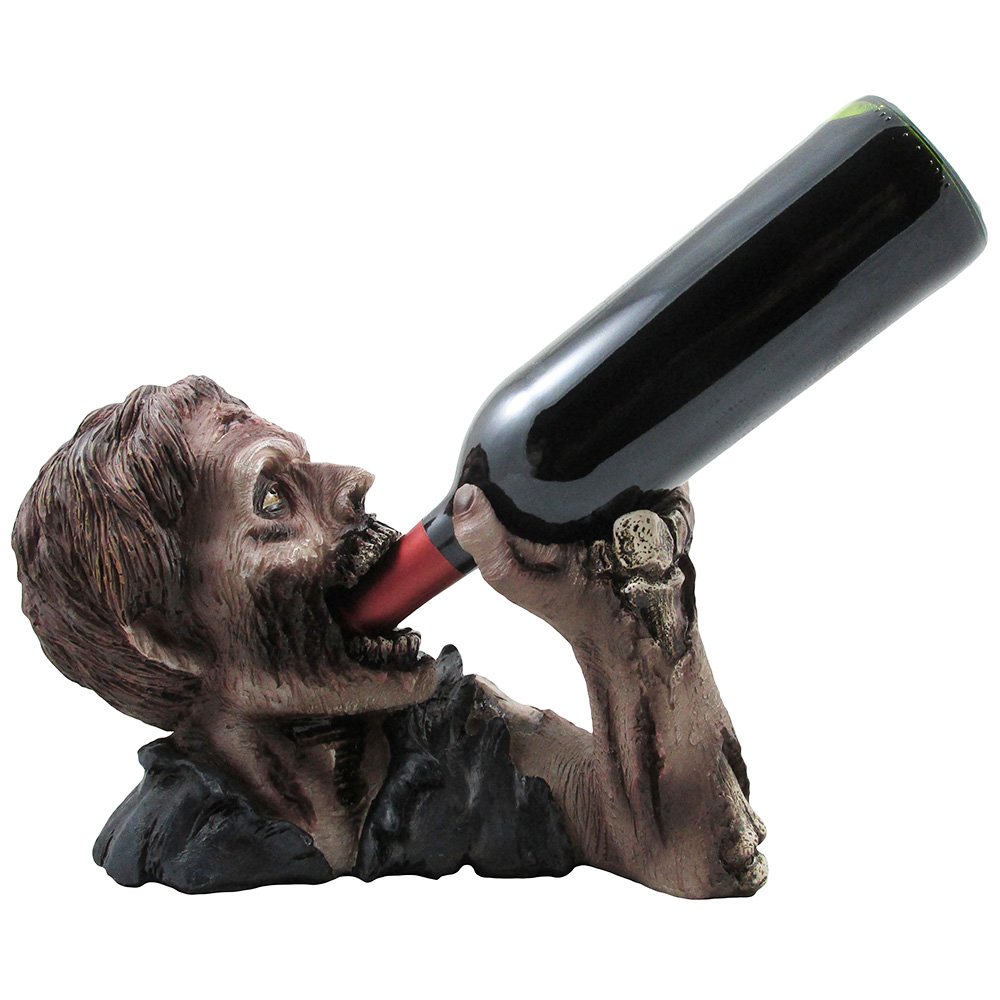 Decorative Graveyard Zombie Wine Bottle Holder Statue for Scary Halloween Party Decorations, Medieval & Gothic Sculptures As Ghoulish Bar Display Racks & Stands Decor or Funny Whimsical Gifts