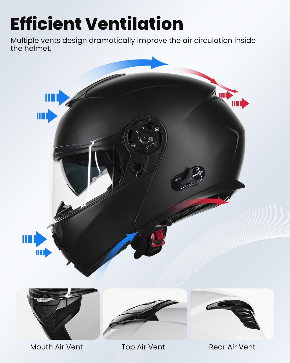 ILM Bluetooth Motorradhelm Klapphelm Modular Integralhelm Intercom für 2-3 Fahrer Doppelvisier mit Sturmhaube ECE22.06 Modell 159BT