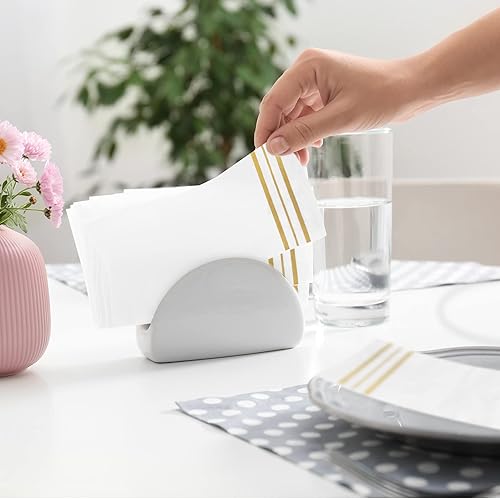 Miniatura 6 de 100 servilletas de papel desechables de color blanco y dorado, toallas de mano para baño, suaves, absorbentes, doradas para fiestas, bodas, fiestas,